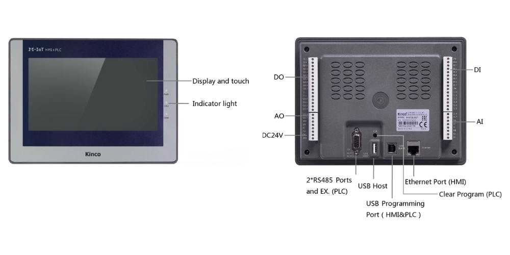 Diagram of Kinco MK070E-33DT HMI/PLC Combo Unit 