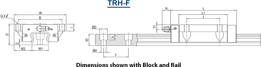 TBI TRH-F Linear Guide Block Dimensions