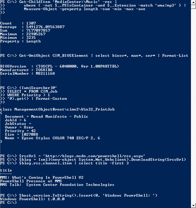 Windows PowerShell 1.0 on Vista