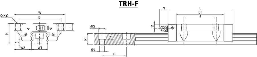 TBI TRH-F Linear Guide Block Dimensions