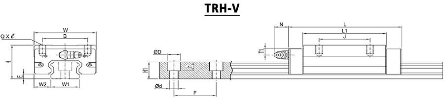 TBI TRH-V Linear Guide Block Dimensions