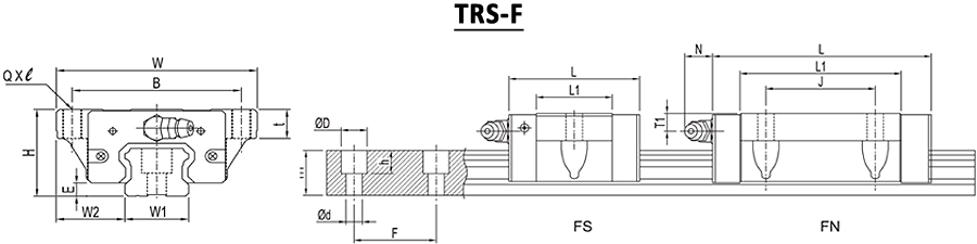 TBI TRS-F Linear Guide Block Dimesions