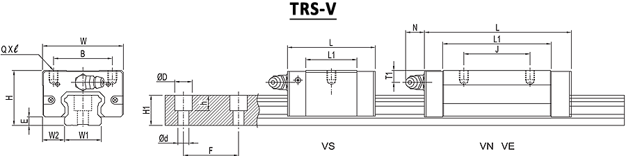 TBI TRH-V Linear Guide Block Dimensions